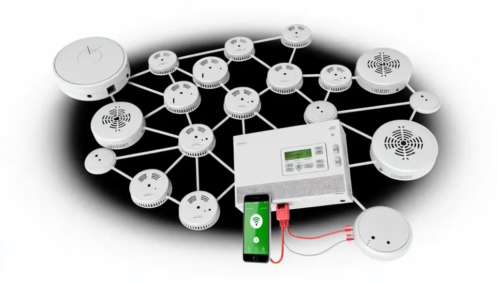 Đại diện pháp luật đang kiểm tra hệ thống báo cháy trong trung tâm thương mại.