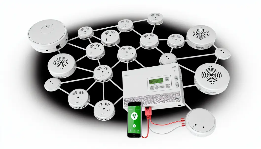 Đại diện pháp luật đang kiểm tra hệ thống báo cháy trong trung tâm thương mại.