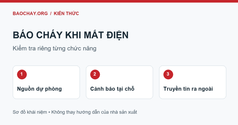 Ba phần cần kiểm tra khi mất điện: nguồn dự phòng, cảnh báo tại chỗ và truyền tin ra ngoài.